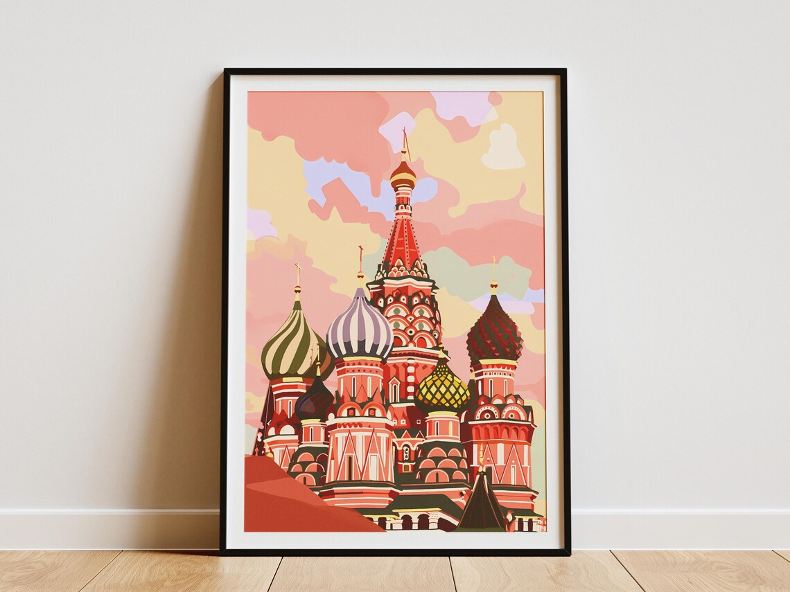 Saint Basils Cathedral Moscow Red Square Colorful Travel Poster