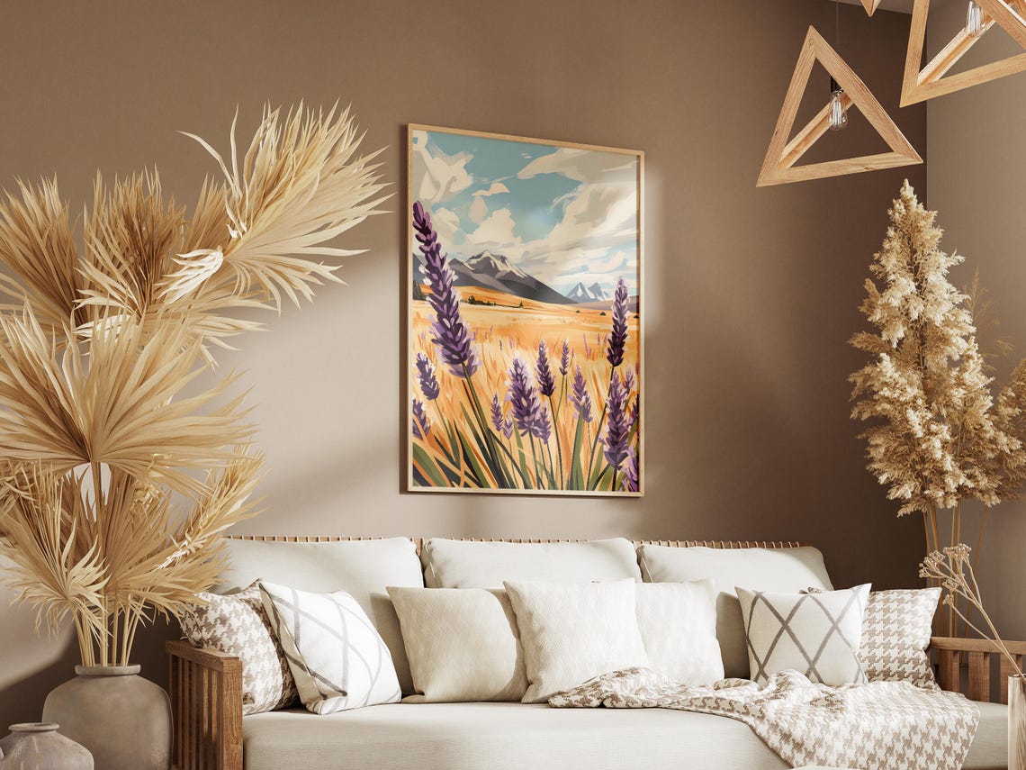 Lavender Field Golden Hills Mountain Landscape Botanical Poster - Image 3