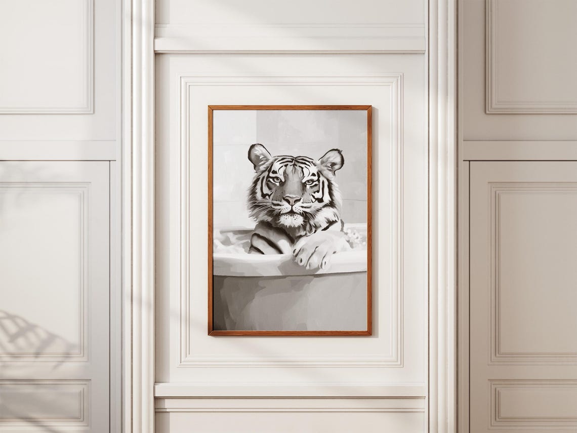 Tiger In Bathtub Poster Animal Wall Art Print Bathroom Decor Funny Contemporary Playful Lover Gift - Image 2