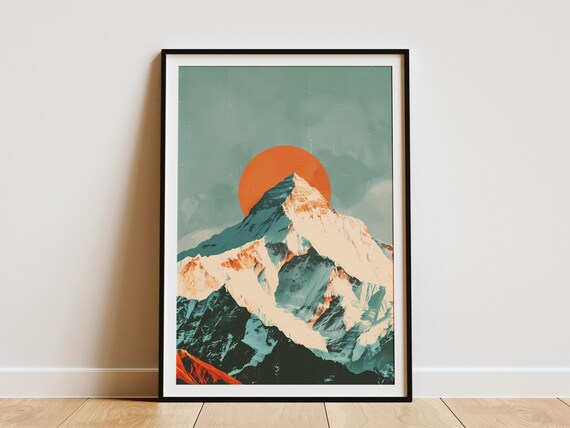 Mount Everest Minimalist Poster Landscape Art Print Travel Poster Abstract Mountain Art Wall Decor Geometric Poster