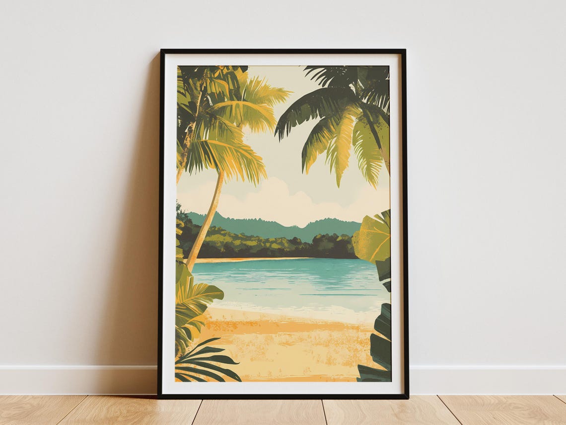 Solomon Islands Beach Palm Trees Turquoise Lagoon Island Poster