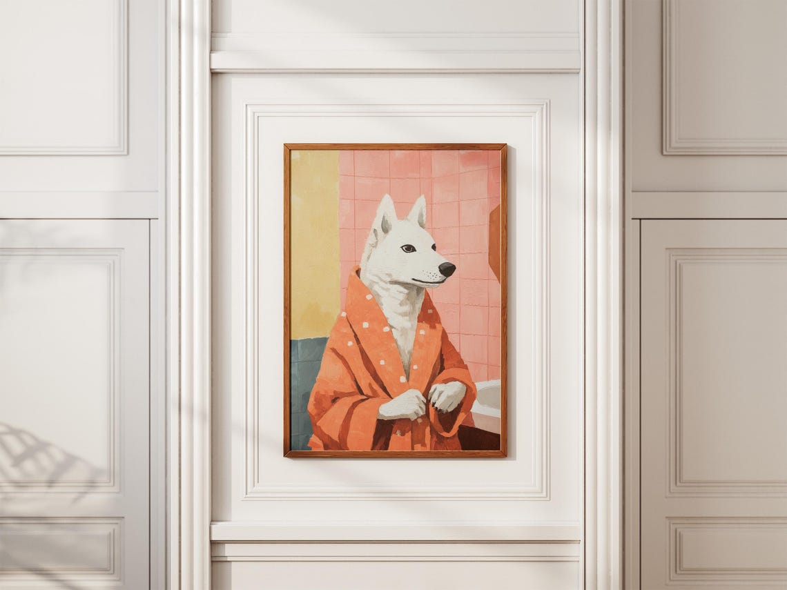 Husky Dog Bathrobe Bathroom Art Print Matisse Style Funny Pet Poster Quirky Decor Lover Gift Modern Unique Wall - Image 2