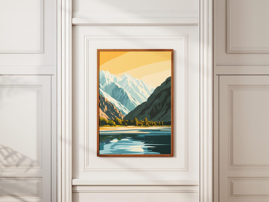 Hunza Valley Pakistan Snow Peaks River Reflection Poplar Poster - Image 2