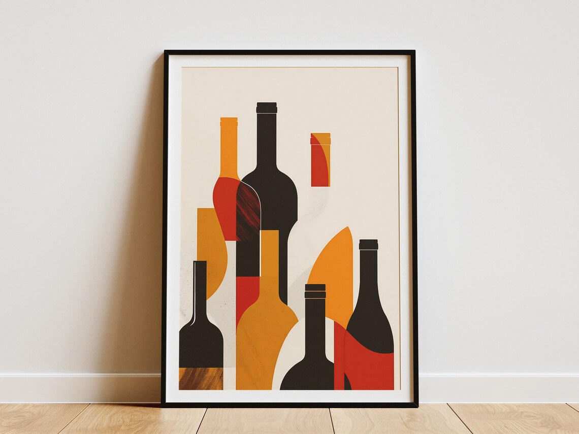 Abstract Wine Bottle Poster, Mid-Century Modern Art Print
