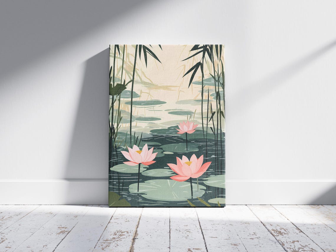 Pond Bamboo Botanical Art Print, Japanese Zen Garden - Image 2