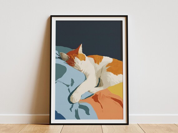 Sleeping Turkish Van Cat on Cozy Bed Matisse Minimalist Poster