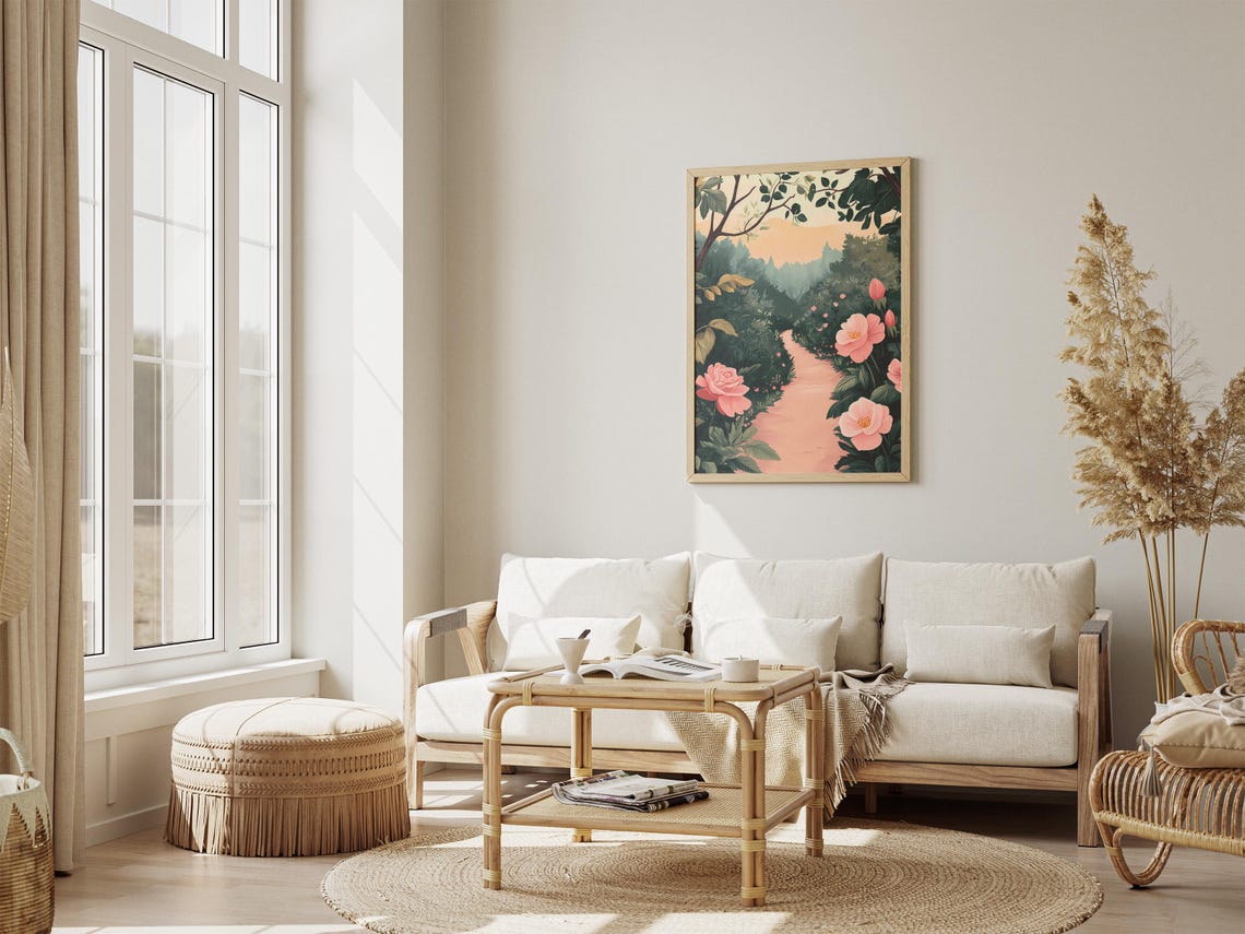 Pink Roses Blooming Along a Winding Secret Garden Path Poster - Image 4