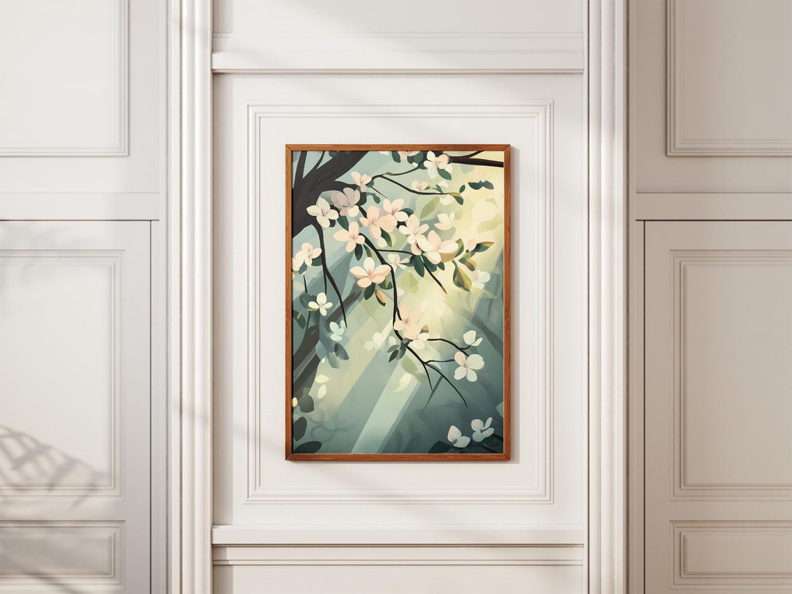 Dogwood Blossoms In Sunbeams Ethereal Spring Forest Scene Poster - Image 2