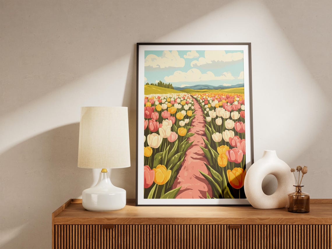 Tulip Field Rows Pink Path Spring Bloom Joyful Flower Poster - Image 5