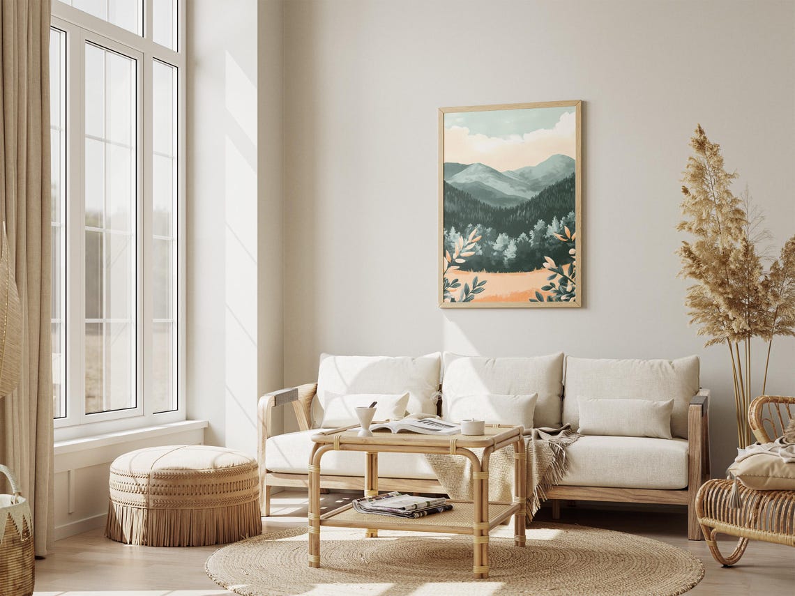 Misty Pine Forest Mountains Rising Above a Golden Meadow Poster - Image 4