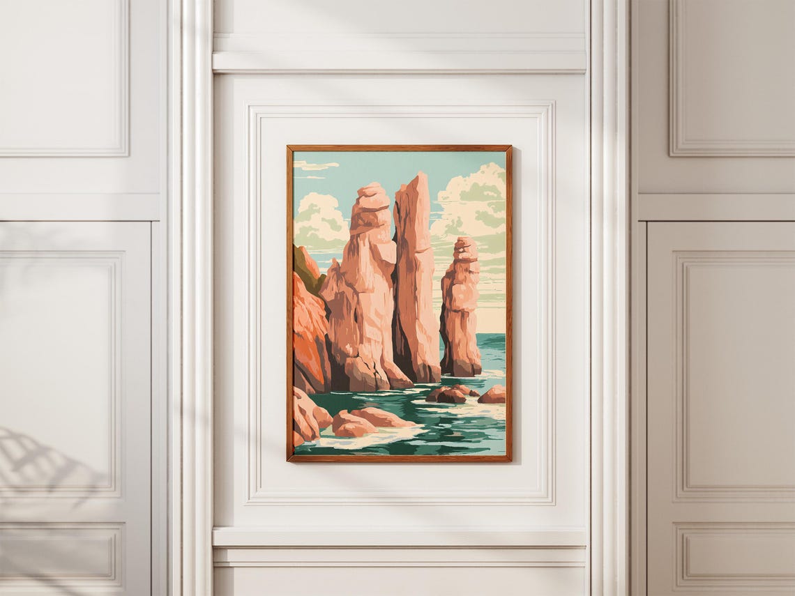 Red Sea Stack Rock Formations Rising From The Teal Sea Poster - Image 2