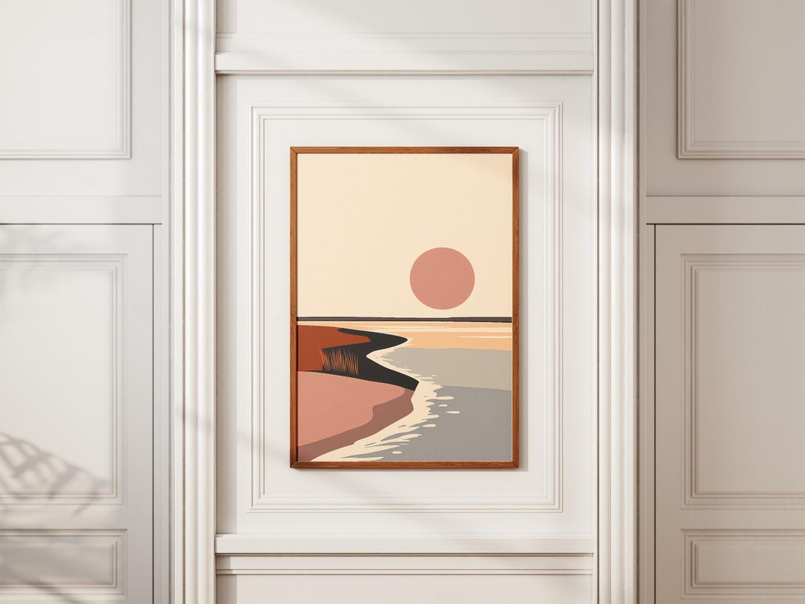 Minimalist Beach Sunset Poster Soft Coastal Curves Wall Decor Gift - Image 2