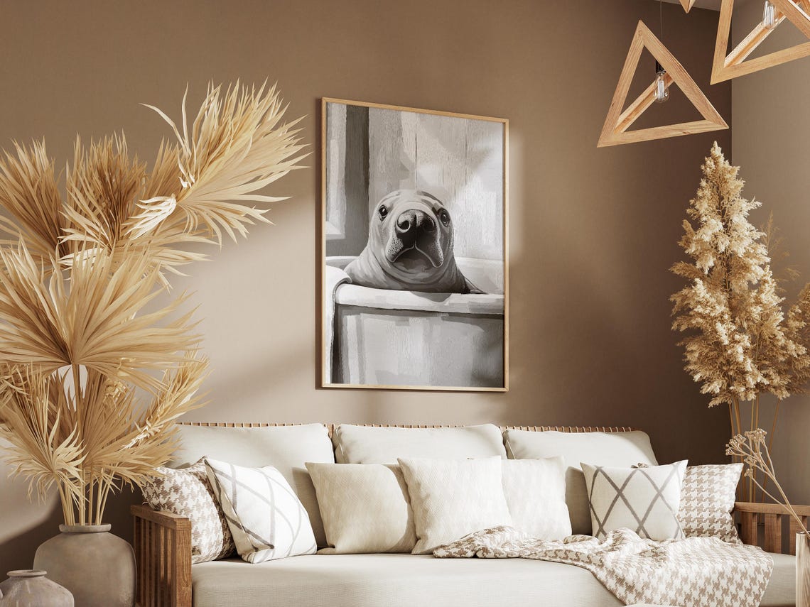 Manatee In Bathtub Poster Funny Sea Cow Bathroom Wall Decor Art - Image 3