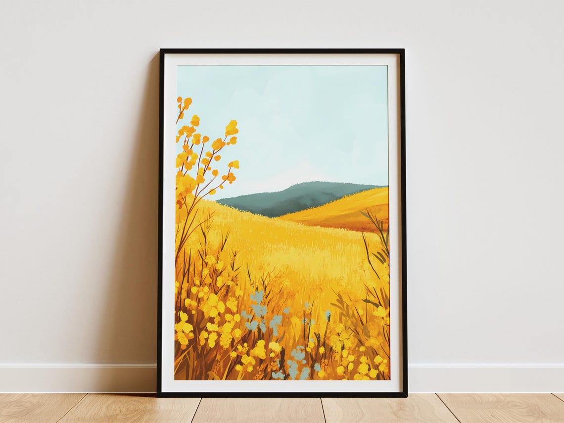 Goldenrod Field Over Rolling Golden Hills Autumn Meadow Poster