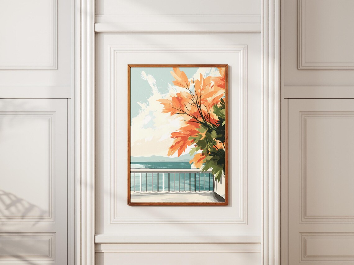 Coastal Balcony Overlooking the Sea With Orange Leaves Poster - Image 2