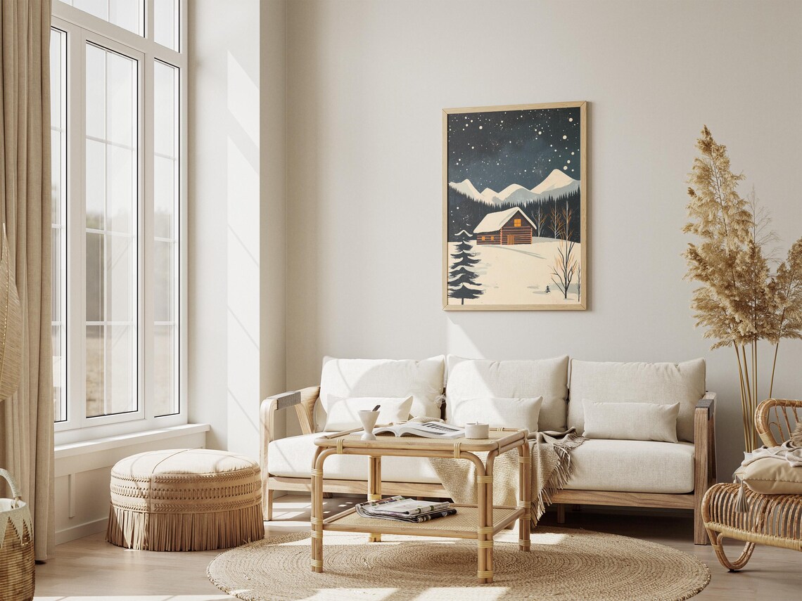 Rustic Cabin Winter Landscape Poster, Vintage Travel - Image 4