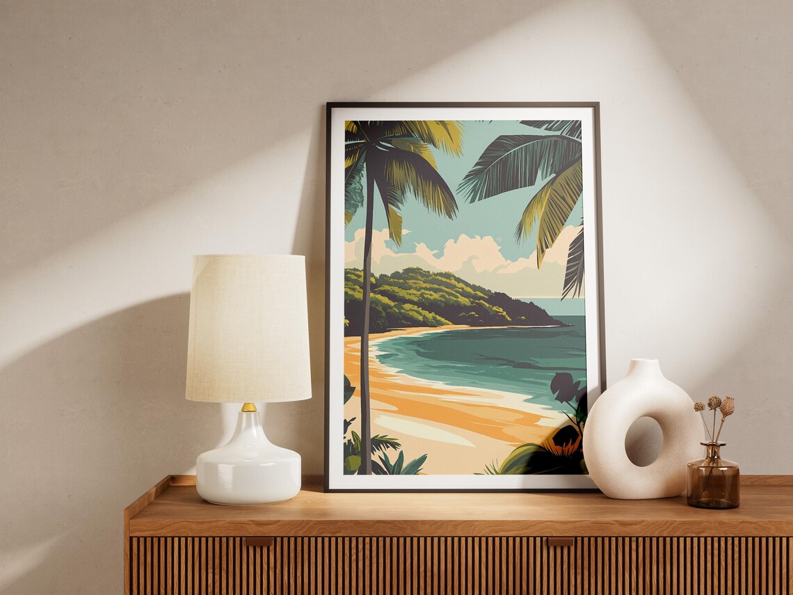 Panama Coiba Island Tropical Beach Cove Palm Trees View Poster - Image 5