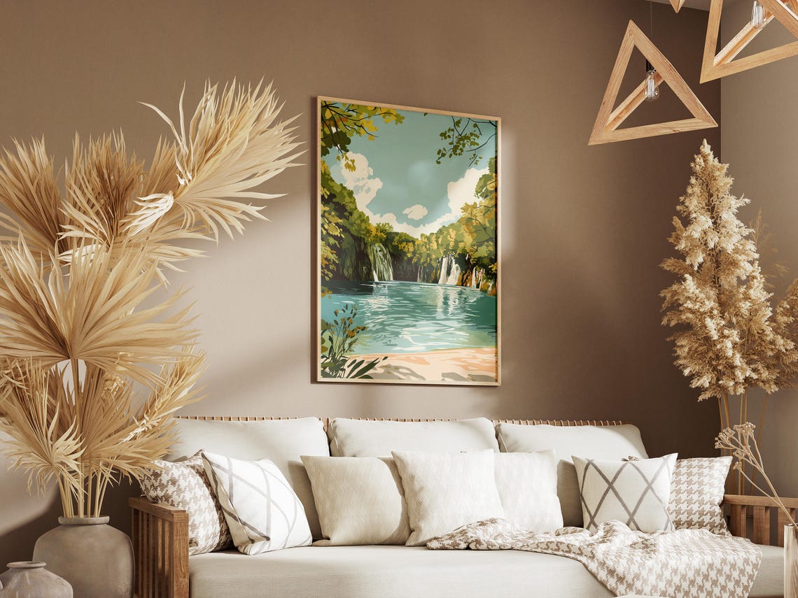 Plitvice Lakes Waterfalls and Turquoise Lake Art Poster Scenic - Image 3