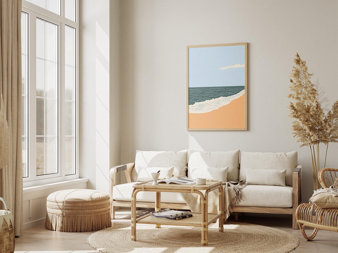 Ocean Wave Rolling onto Beach Minimalist Summer Coastal Poster - Image 4