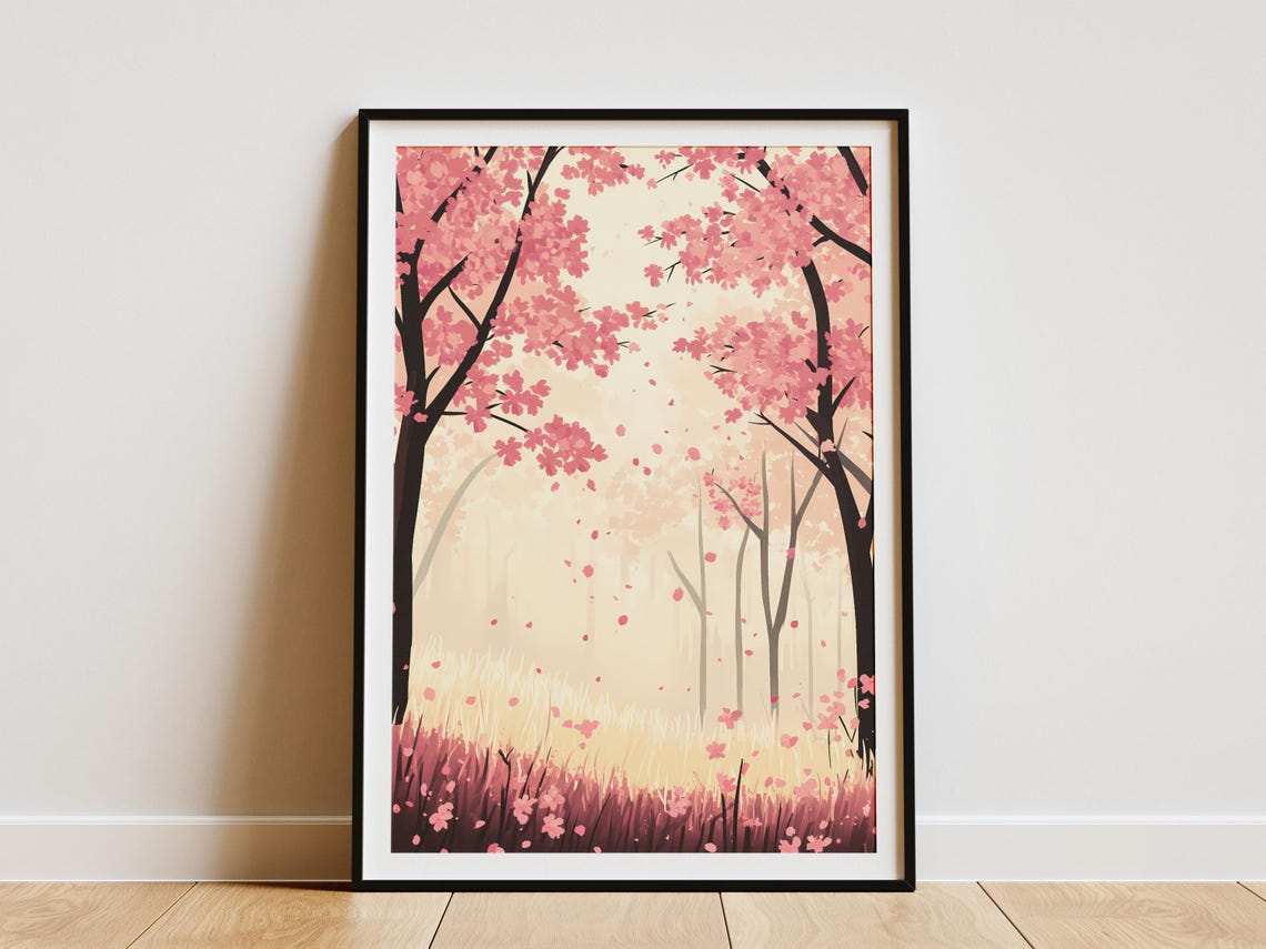 Pink Cherry Blossom Trees Soft Spring Bloom Botanical Flower Poster