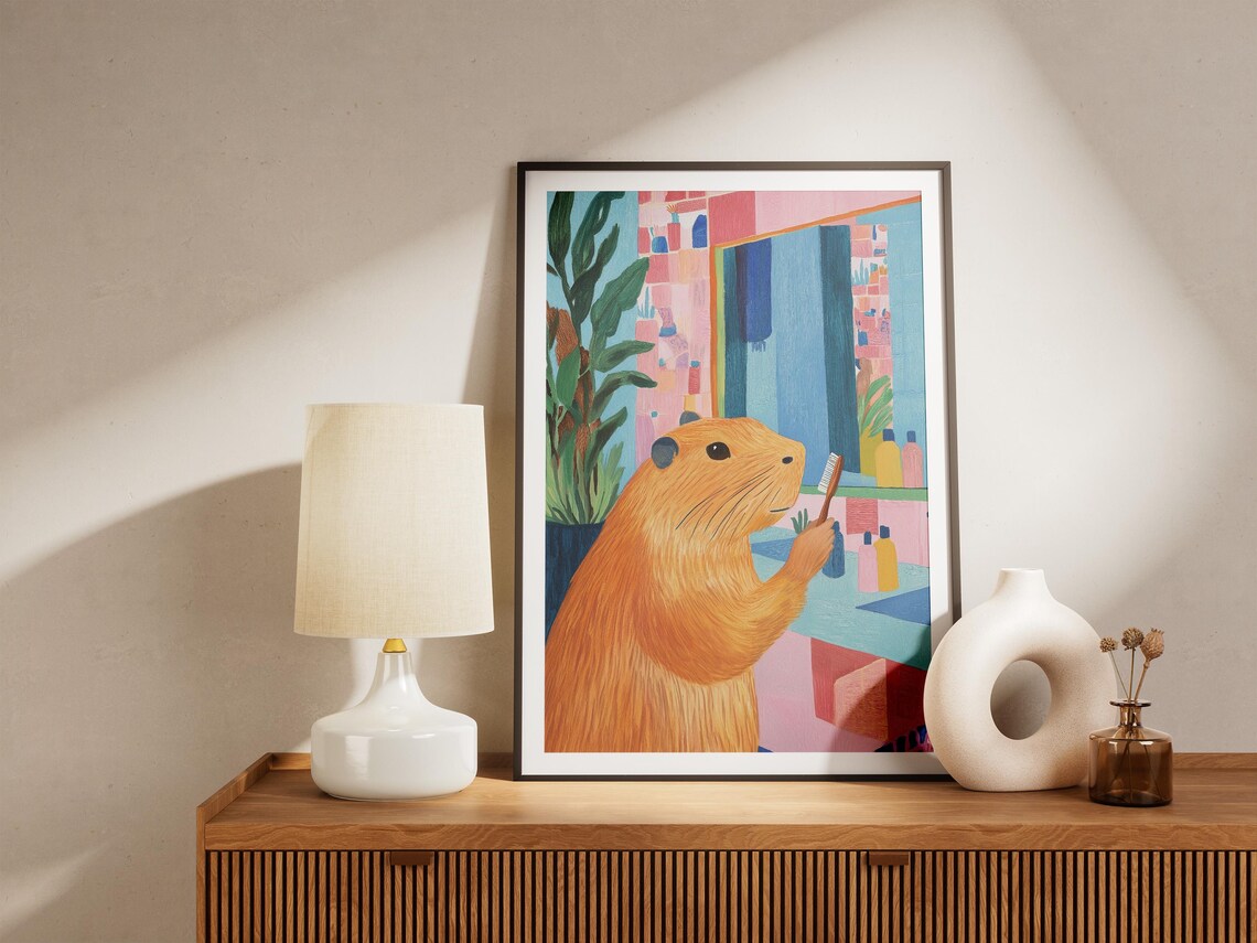 Cute Capybara Bathroom Art Print, Modern Animal Decor - Image 5