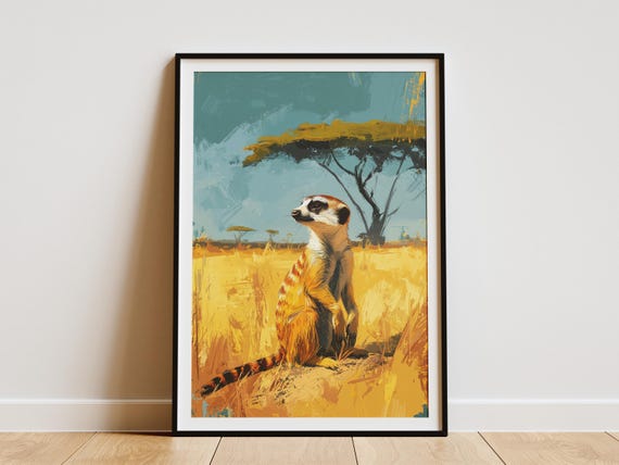 Meerkat Art Print Savanna Poster Animal Wall African Wildlife Painting Style Safari Decor Exotic Illustration