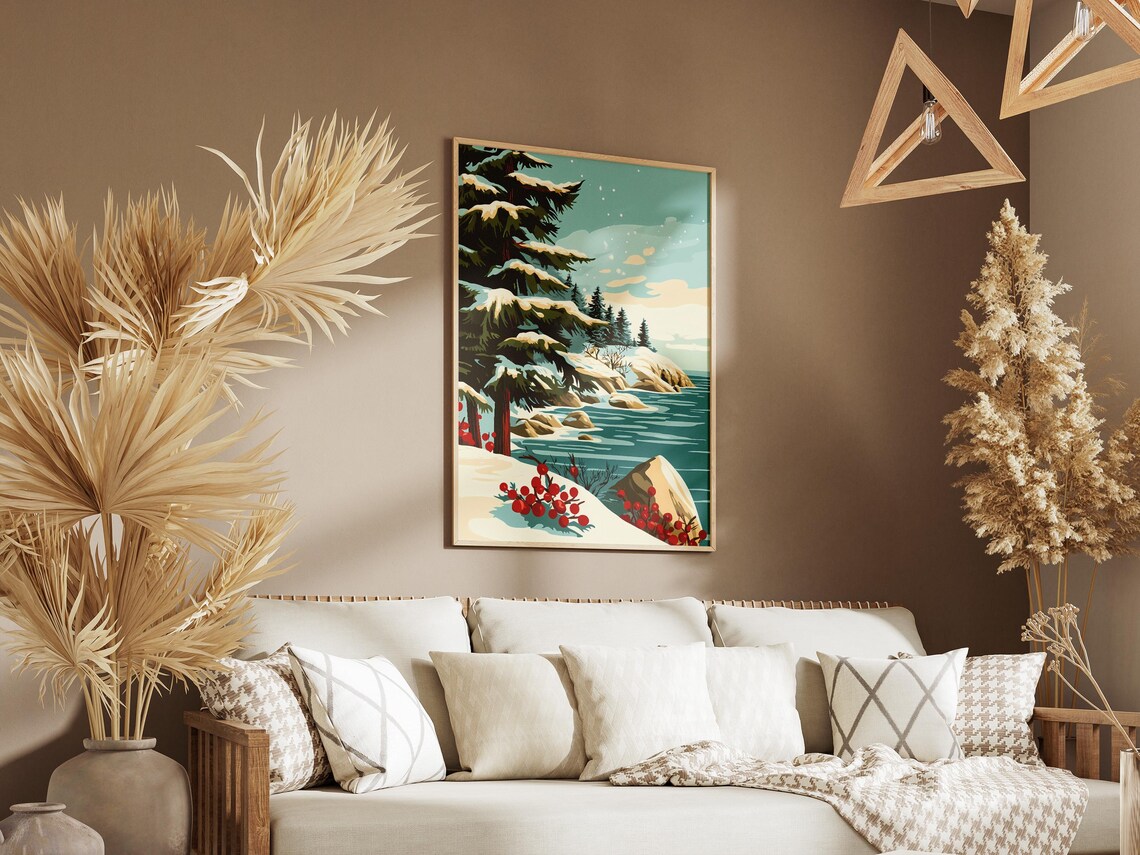 Acadia National Park Winter Postersnowy Landscape Printfestive Holiday Decorvintage Travel Postermid Century Modern Artchristmas Giftmaine - Image 3