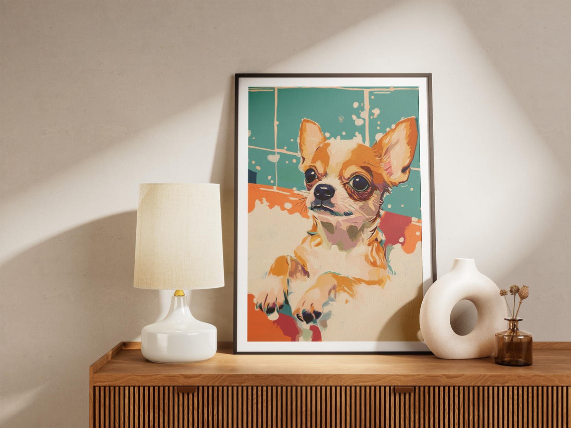 Cute Adorable Chihuahua Bubble Bath Painting Colorful Pup Poster - Image 4