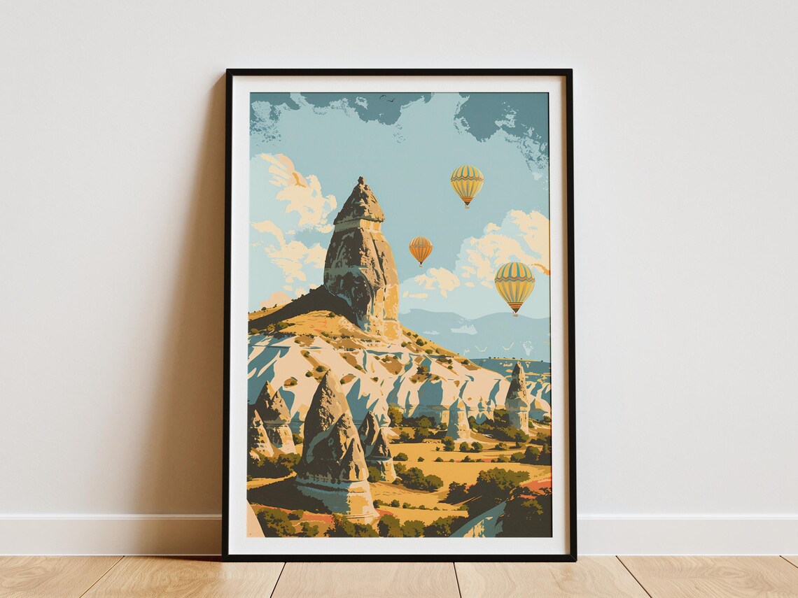 Cappadocia Turkey Hot Air Balloon Fairy Chimneys Minimalist Poster