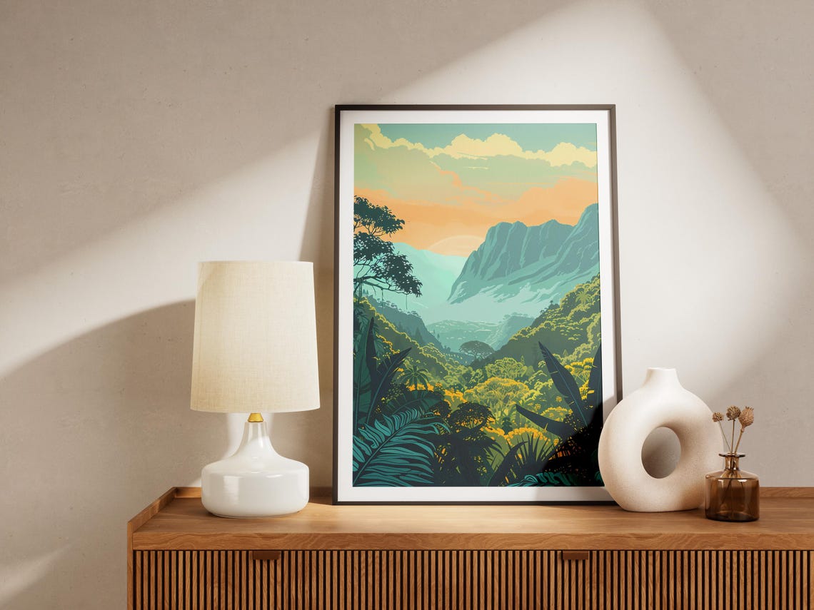 Jungle Mountain Valley Sunrise Lush Green Tropical Canopy Poster - Image 2