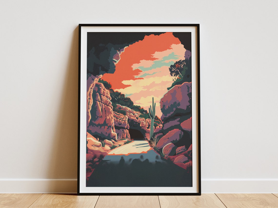 Carlsbad Caverns National Park Desert Canyon Saguaro Sunset Poster