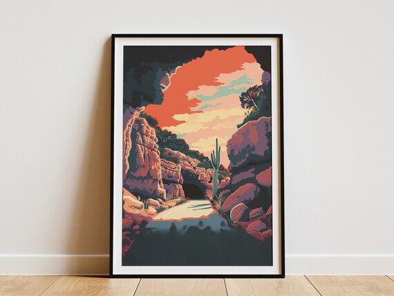 Carlsbad Caverns National Park Desert Canyon Saguaro Sunset Poster
