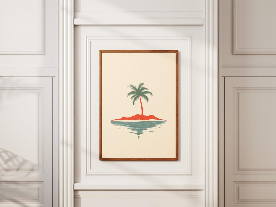 Minimalist Tropical Island With Palm Tree Coastal Art Poster - Image 2