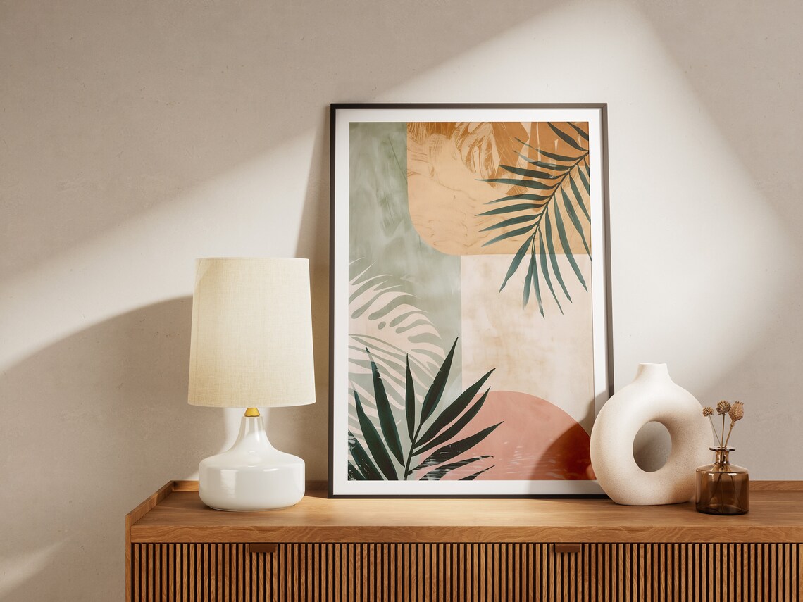 Abstract Palm Leaf Print Boho Minimalist Art Tropical Wall Decor Mid Century Modern Art Print Poster - Image 2