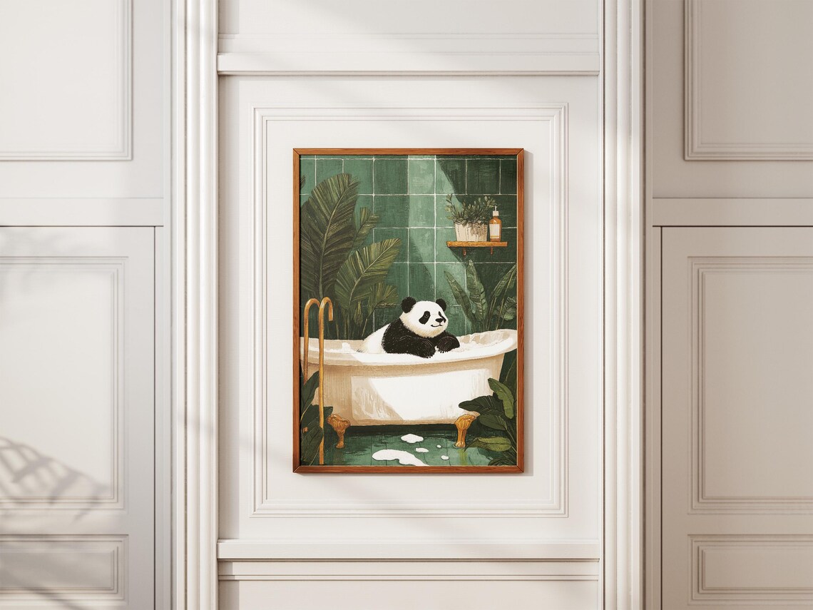 Serene Panda In White Clawfoot Tub Green Jungle Bathroom Poster - Image 2