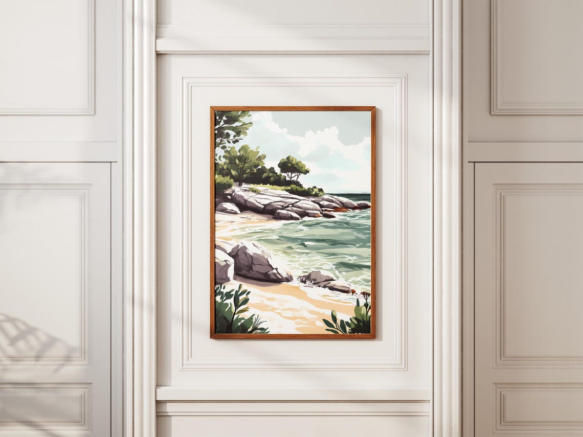 Rocky Green Cove With Rolling Waves Coastal Landscape Poster - Image 2
