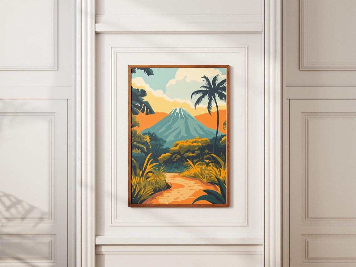 Rwanda Volcanoes National Park Snowy Volcano Jungle Art Poster - Image 2