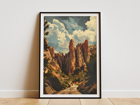 Pinnacles National Park Rock Spires Canyon Road Vintage Travel Poster
