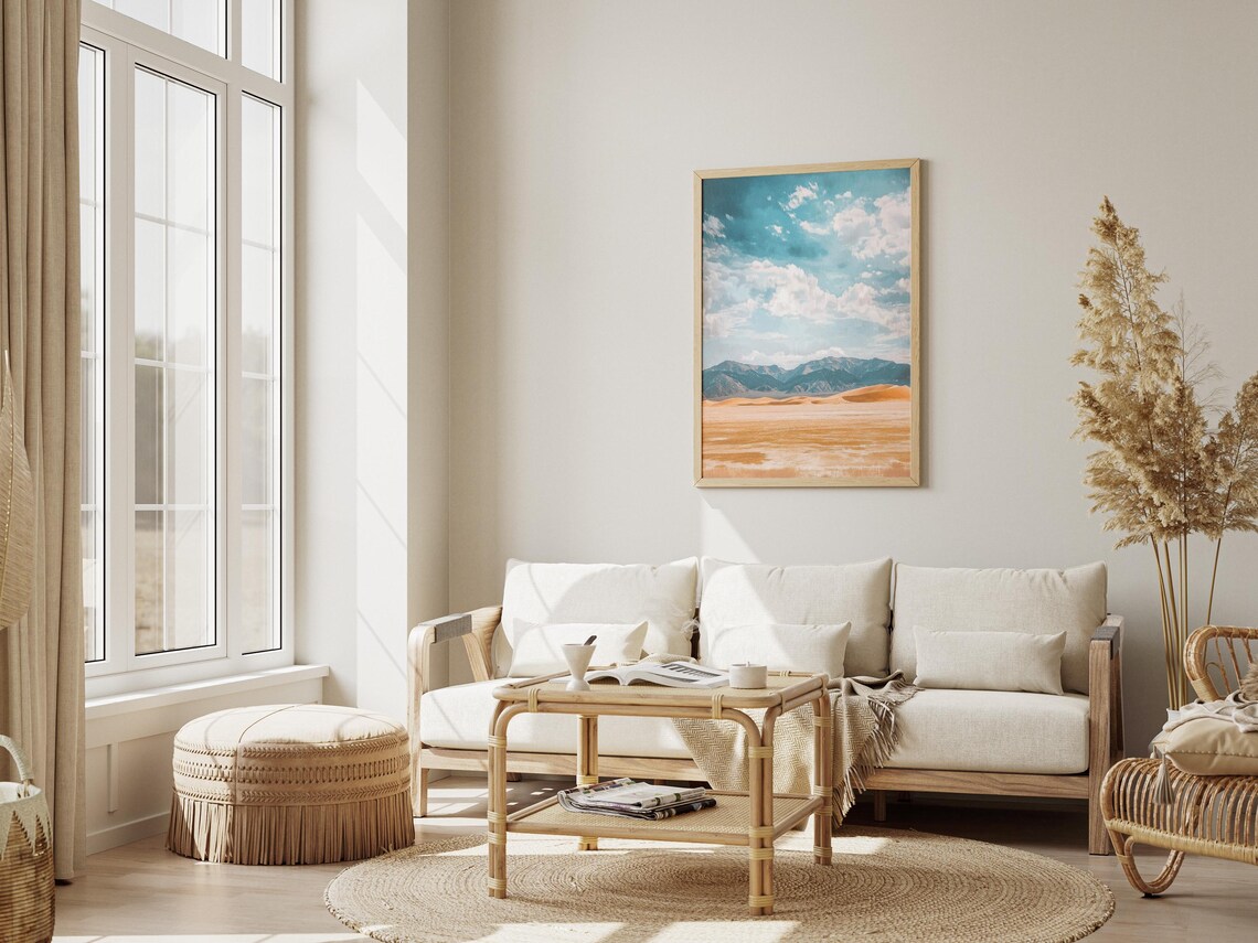Golden Desert Dunes Mountain Horizon Cloudscape Landscape Poster - Image 3