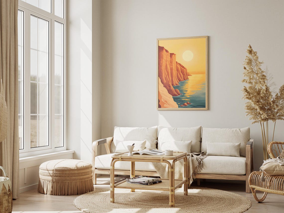 Golden Sunset Cliffs Over the Ocean Coastal Landscape Poster - Image 4