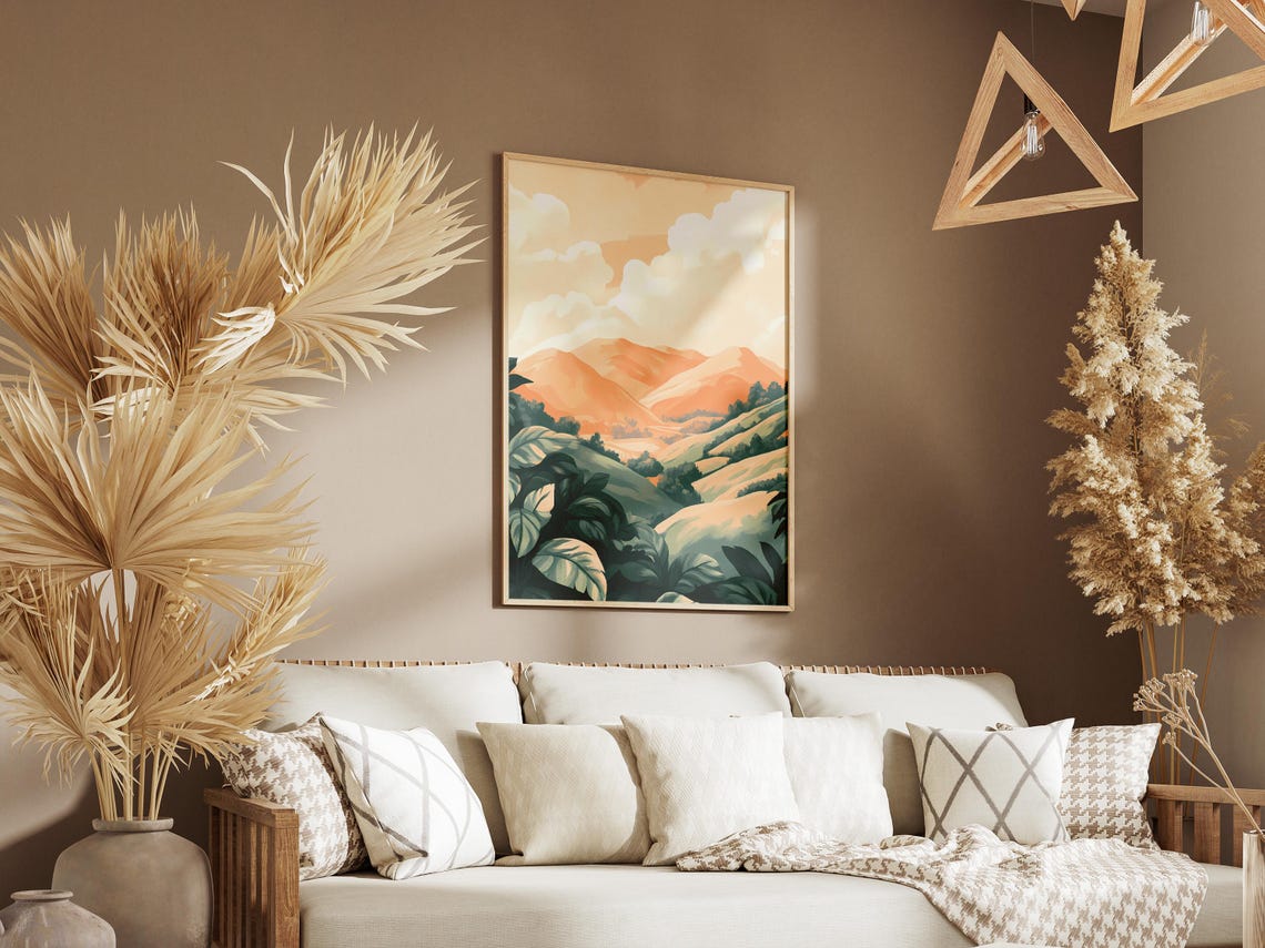 Orange Hills Framed By Tropical Foliage Modern Landscape Poster - Image 3