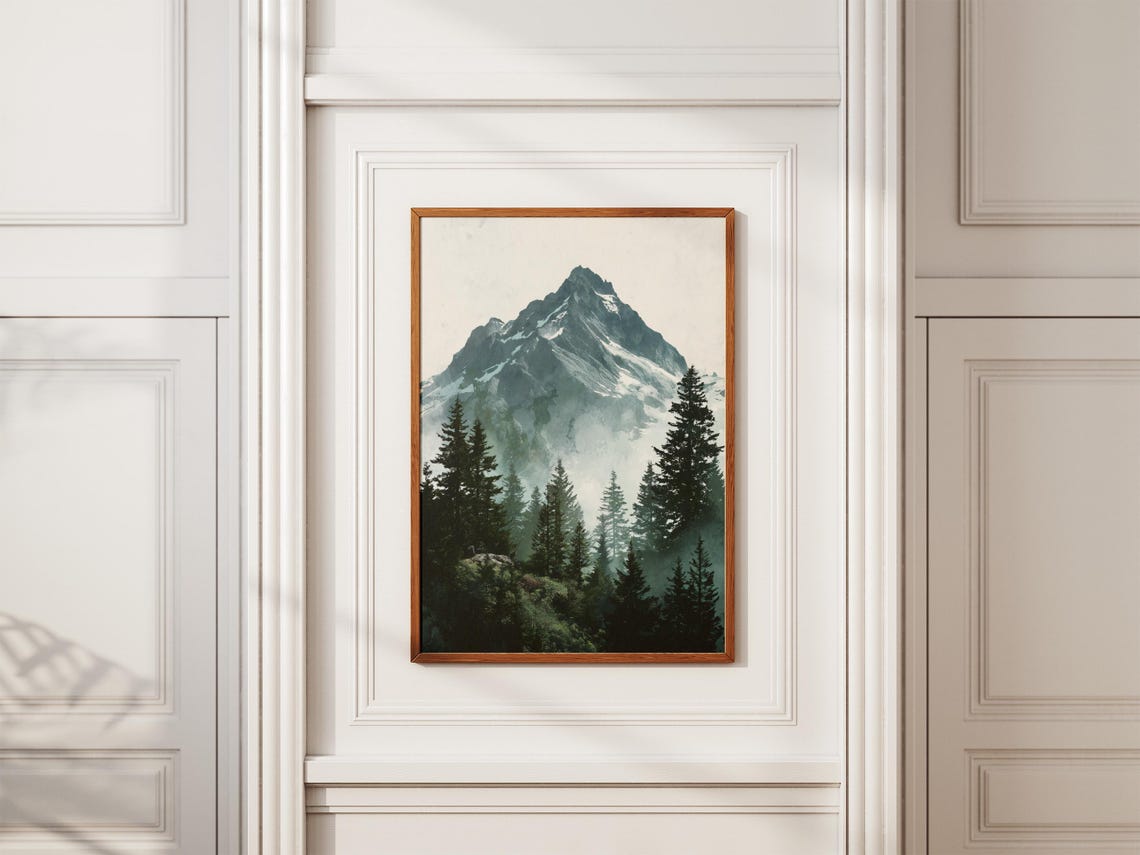 North Cascades National Park Misty Peak Pine Forest Art Poster - Image 2