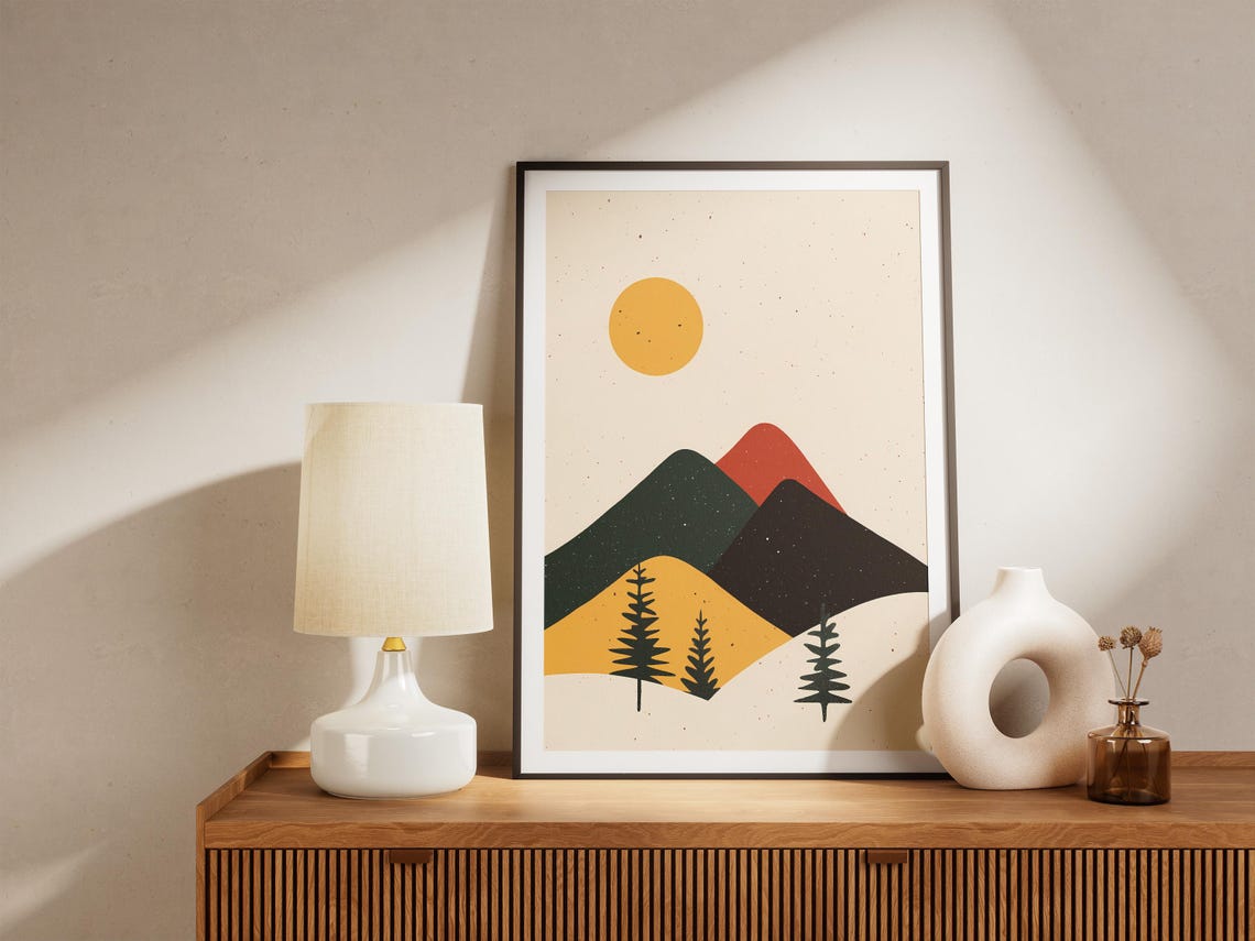 Abstract Mountain Landscape Christmas Poster with Yellow Sun - Image 5