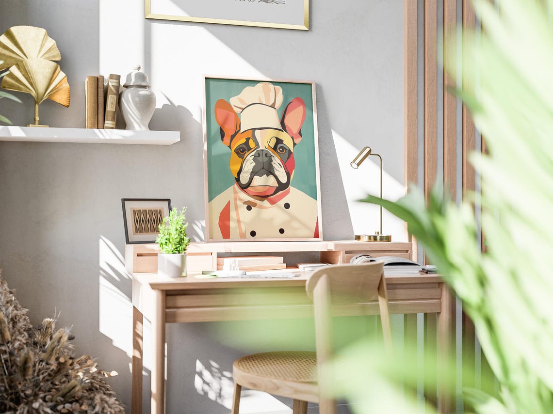 Bulldog Chef Art Print Kitchen Wall Decor Animal Unique Dog Portrait Culinary Whimsical Funny - Image 2