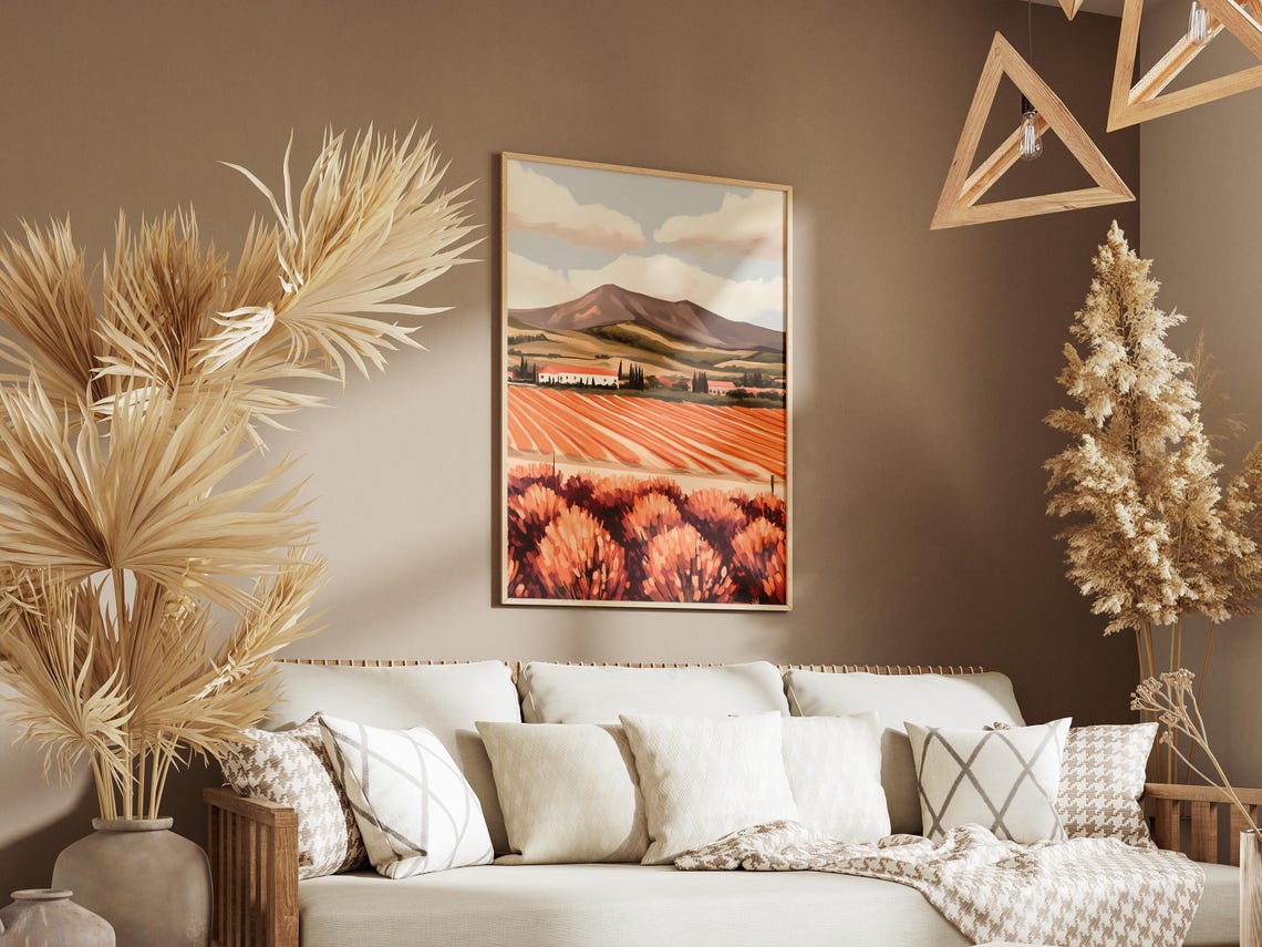 Orange Flower Field Rolling Hills Farmhouse Rustic Art Poster - Image 3