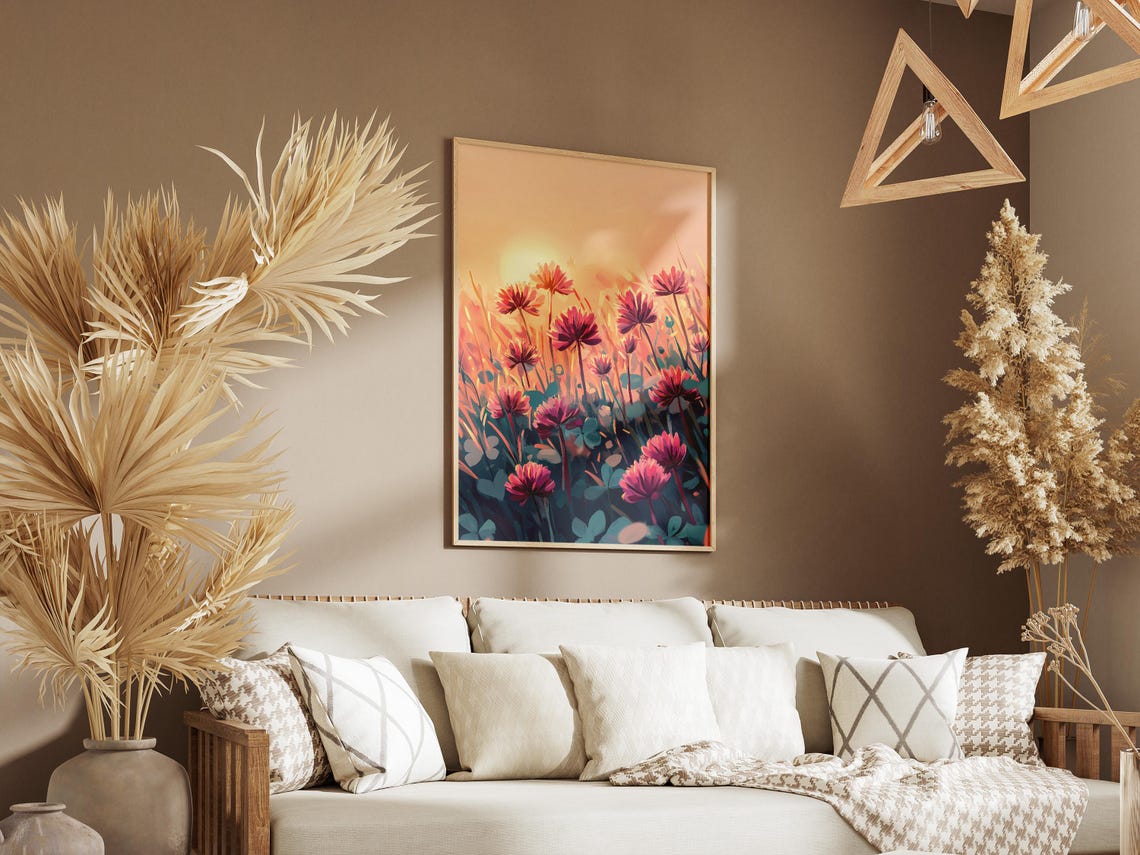 Glowing Red Clover Fiery Sunset Field Bold Dramatic Flower Poster - Image 3