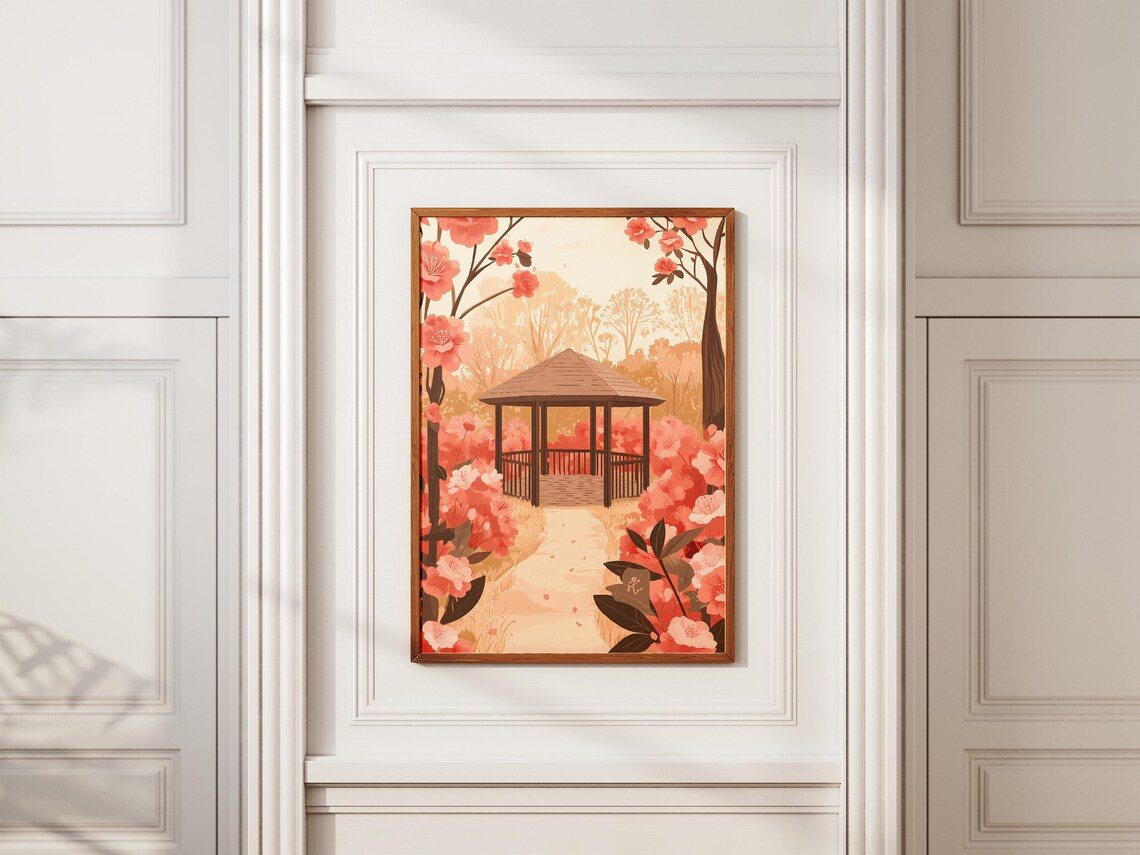 Camellia Garden Wooden Gazebo Blush Blossom Retreat Art Poster - Image 2