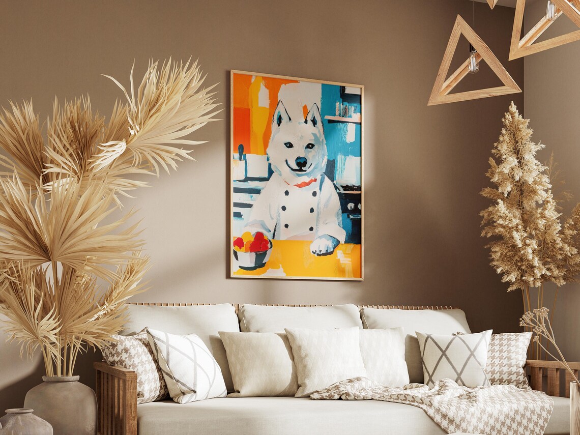 Smiling White Dog Chef In Kitchen With Bowl Of Fresh Fruit Poster - Image 3