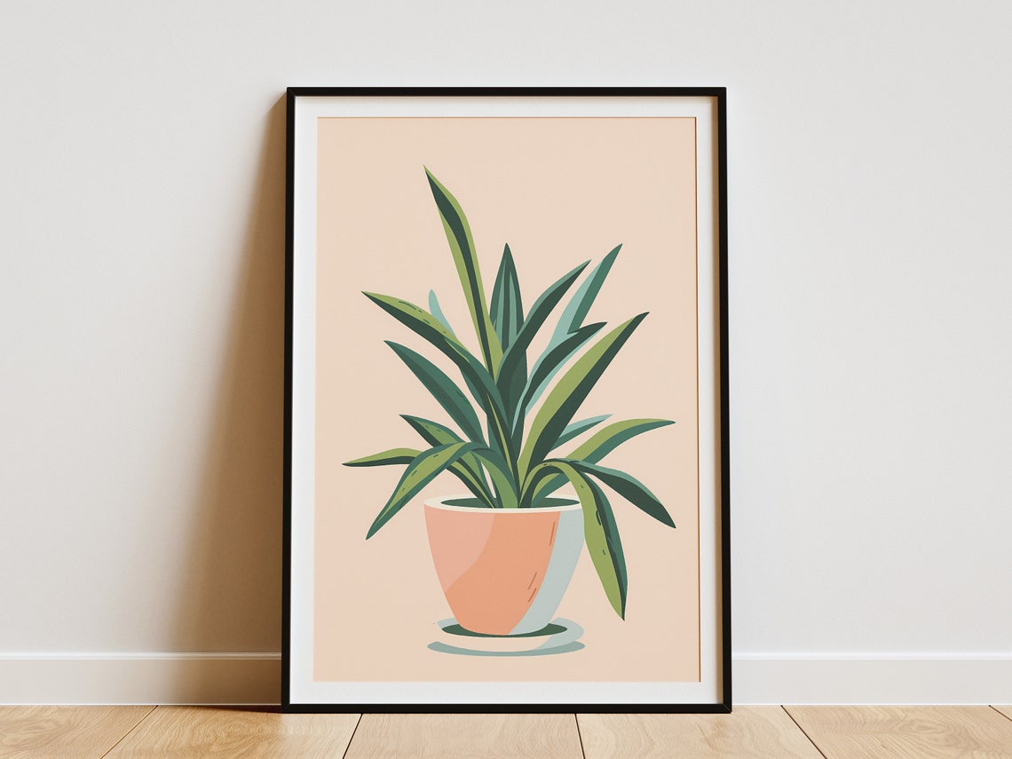 Green Leafy Plant Potted Minimalist Botanical Illustration Print