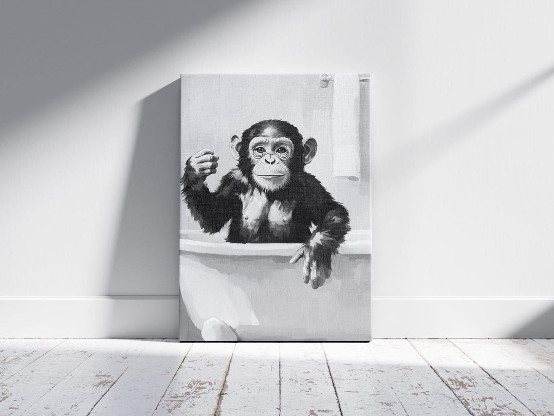 Chimpanzee Bathtub Poster Funny Bathroom Wall Art Animal Print Quirky Home Decor Monkey Bubble Bath Chimp Humor - Image 2